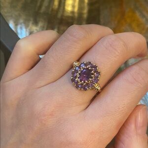 Elegant solid 10k Gold and Purple amethyst cocktail Ring
